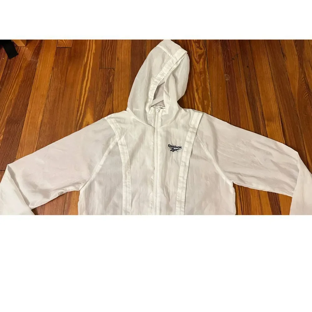 Reebok White Womens XS Windbreaker Jacket in good condition